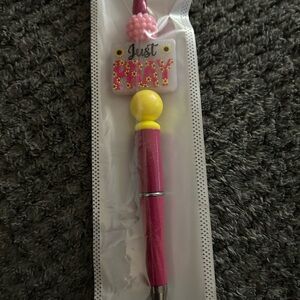 Hand Crafted Pink and Yellow 'Just Pray' Decorative Pen